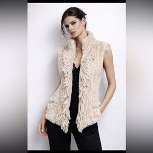 Rabbit real genuine Fur Vest knit fur cream fringe soft